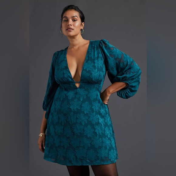 Anthropologie Dresses & Skirts - Anthropolgie Jacquard Dark Green Long Sleeve Tunic Dress Size 14 Women’s